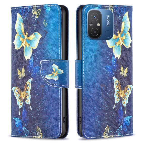 Cu clapetă pentru Xiaomi Redmi 12C, Wallet, butterfly, albastru