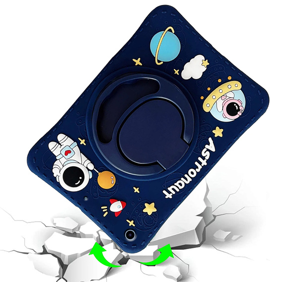 Husă din silicon pentru copii pentru iPad 9.7" 2018/2017 (6/5 gen.), blindată cu curea, Astronaut, albastru închis