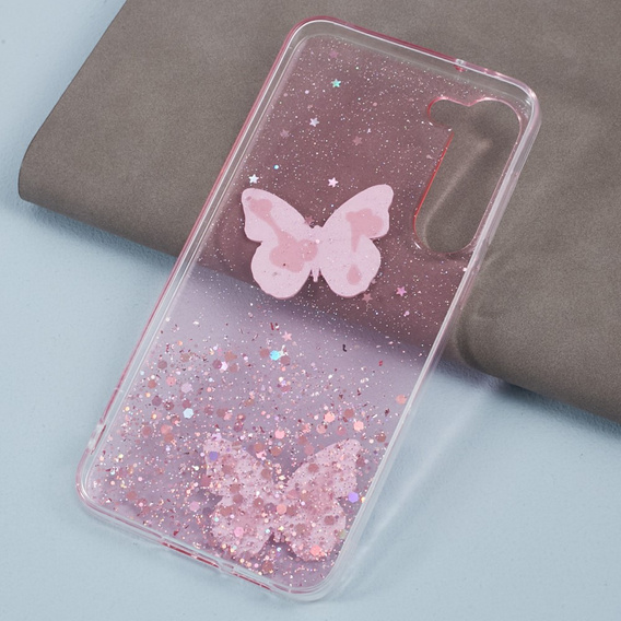 Husă pentru Samsung Galaxy S24, Glitter Butterfly, roz