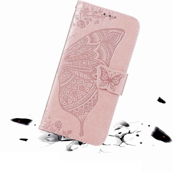 Cu clapetă pentru Motorola Edge 50 Fusion 5G, Butterfly, roz rose gold