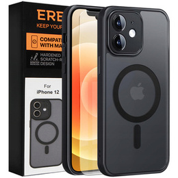 Husă pentru iPhone 12, pentru MagSafe, ERBORD Matt Case, negru + sticlă pentru ecran