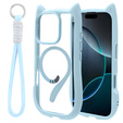 Husă pentru iPhone 16 Pro, pentru MagSafe, Cute Cat, albastru + sticlă pentru ecran