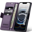 Husă pentru Iphone 16E, ERBORD Glossy Litchi, portofel cu clapetă, violet