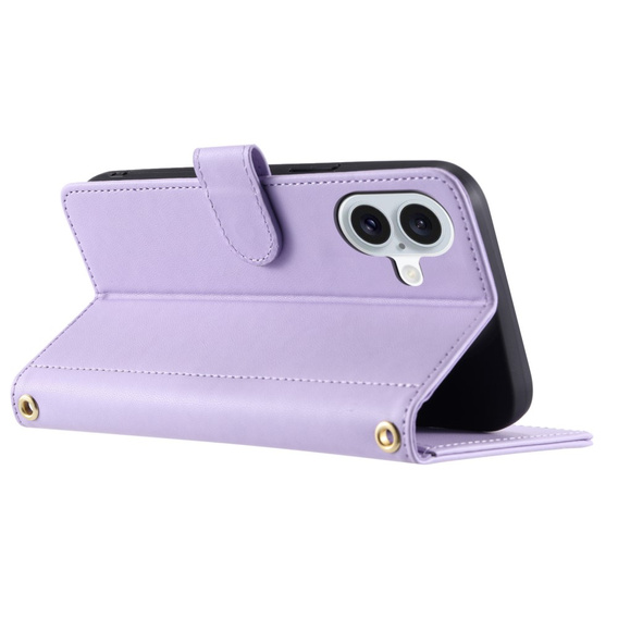 Husă cu clapetă pentru iPhone 16, Rhombus Crossbody Leather, violet