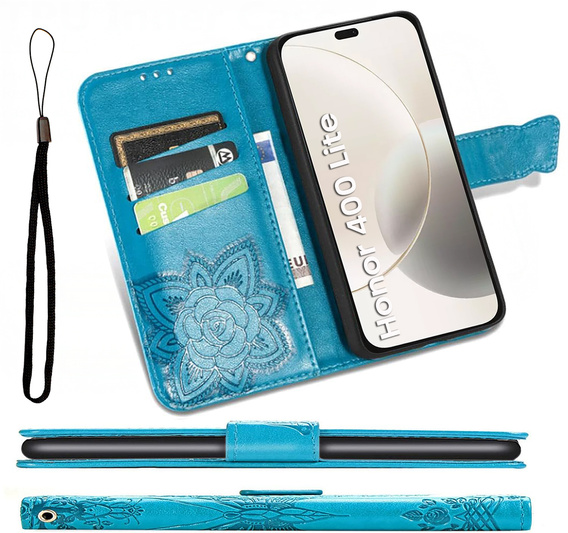 Cu clapetă pentru Honor 400 Lite, Butterfly, albastru