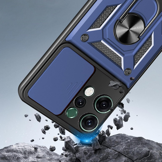 Husă blindată pentru Oppo Reno 14, cu protecție pentru cameră, cu suport, albastru
