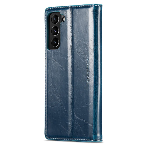 Carcasă flip CASEME pentru Samsung Galaxy S21 FE, Waxy Textured, albastru