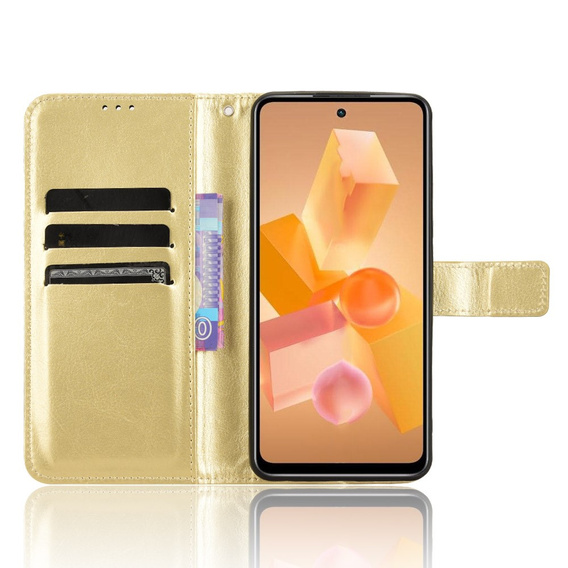 Cu clapetă pentru Infinix Hot 40i, Crazy Horse Wallet, de aur