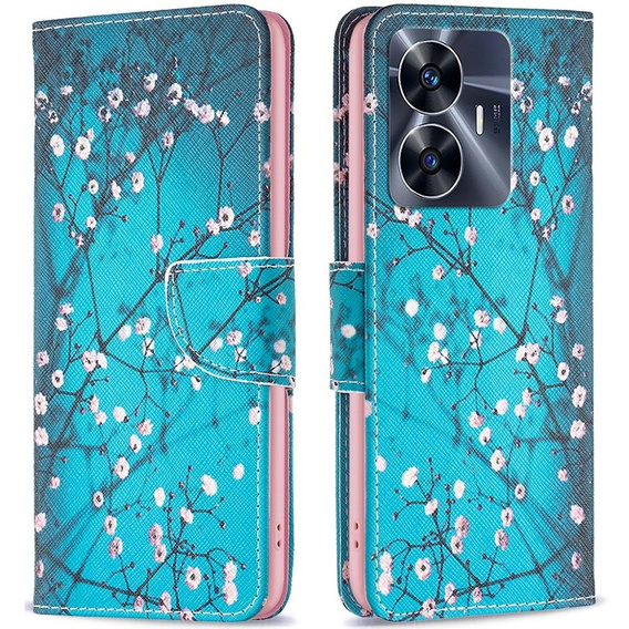 Cu clapetă pentru Realme C55, Wallet, Sakura, albastru