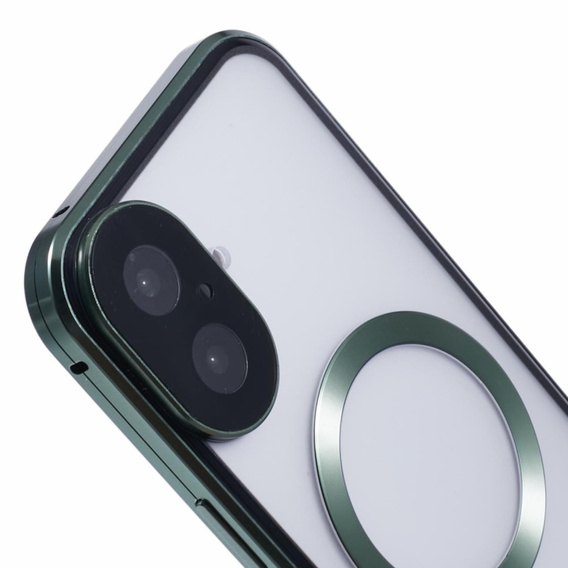 Carcasa Magnetic Dual Glass MagSafe pentru iPhone 16, verde