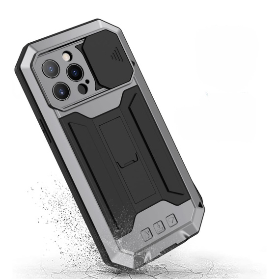 Husă pentru iPhone 13 Pro Max, R-JUST CamShield Slide, armată, de argint / negru