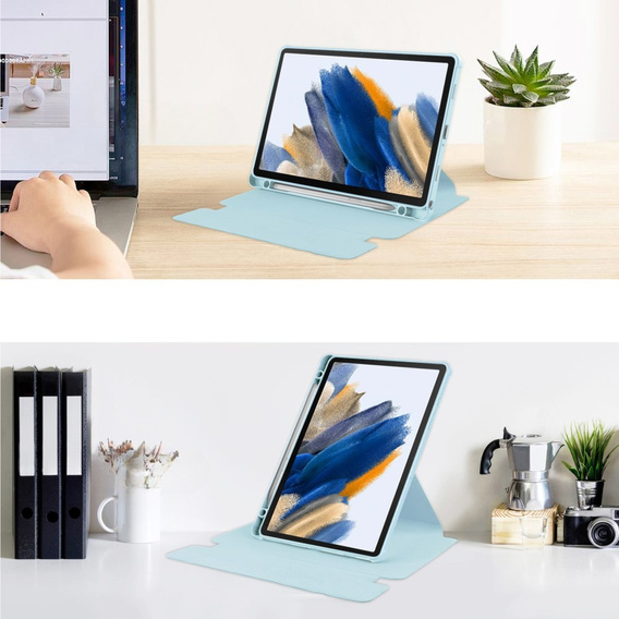 Husă pentru tastatură pentru Samsung Galaxy Tab A9+, Rotary 360° Leather, caz albastru
