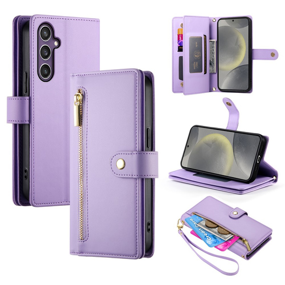 Cu clapetă pentru Samsung Galaxy S25, Wallet Zipper Pocket, violet