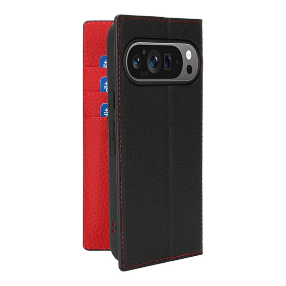 Husă cu clapetă pentru Google Pixel 10 / 10 Pro, piele Litchi Grain, negru