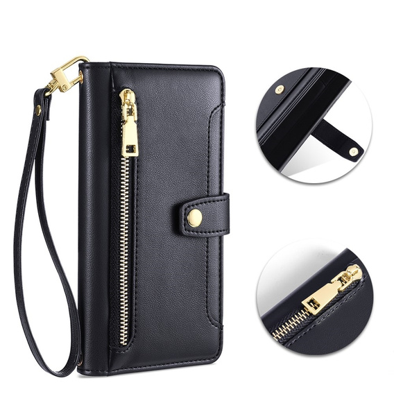 Cu clapetă pentru Xiaomi Redmi Note 13 Pro 5G, Wallet Zipper Pocket, negru
