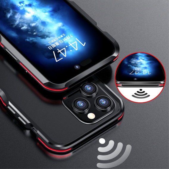 Husa LUPHIE pentru iPhone 15 Pro, Armor Bumper, negru / roșu
