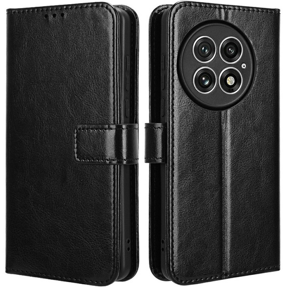 Cu clapetă pentru OnePlus 13, Crazy Horse Wallet, negru
