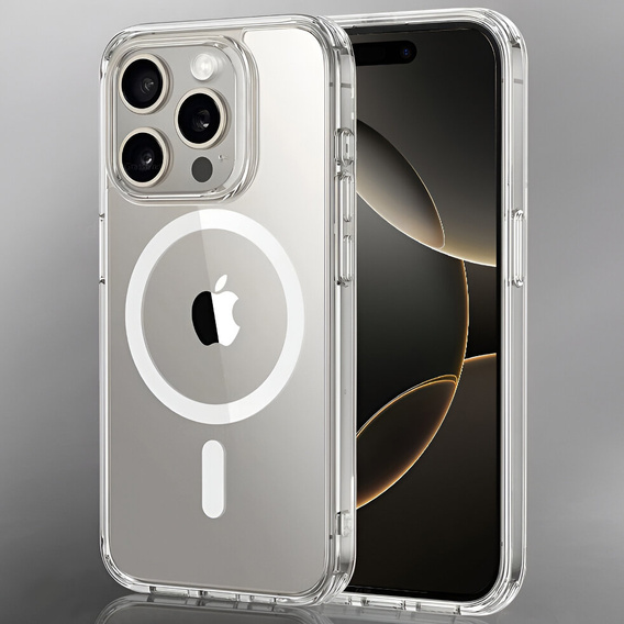 Husă magnetică MagSafe pentru iPhone 16 Pro Max, ERBORD CrystalMag, transparentă + sticlă pentru ecran