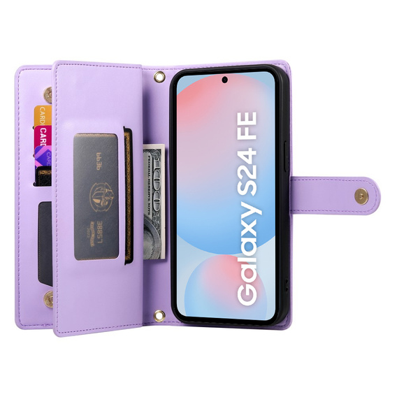 Cu clapetă pentru Samsung Galaxy S24 FE, Wallet Zipper Pocket, violet