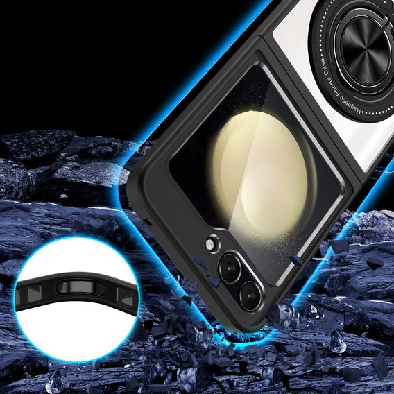 Husă pentru Samsung Galaxy Z Flip7 FE / Z Flip6, Corners Dropproof, pentru MagSafe, transparent / negru