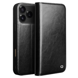 QIALINO Carcasă flip din piele de vacă originală pentru iPhone 17 Pro, negru