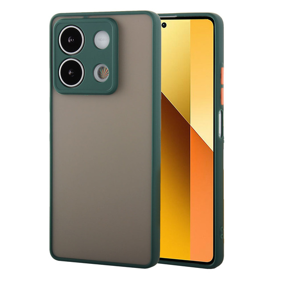 Carcasă din silicon pentru Xiaomi Redmi Note 13 5G, cu protecție pentru camera foto, transparent / verde + sticlă călită 9H