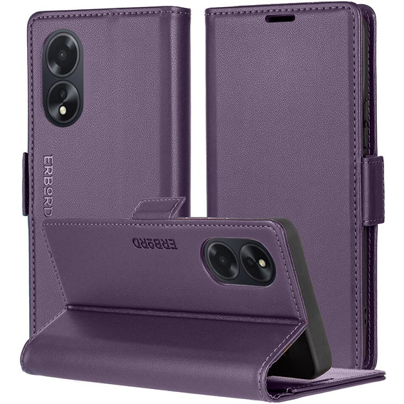 Husă pentru Oppo A60, ERBORD Glossy Litchi, portofel cu clapetă, violet