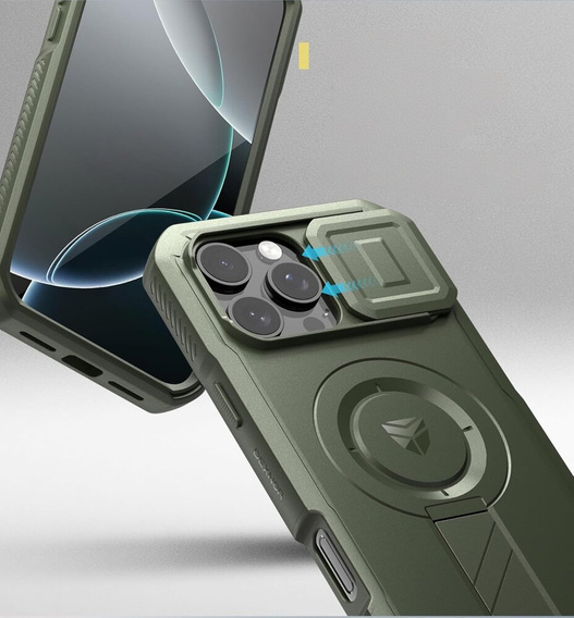 Husă blindată pentru iPhone 16 Pro Max, Dexnor CamProtect MagSafe, verde (Două rame)