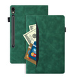 Husă pentru Samsung Galaxy Tab S10 FE+ Plus, Classic, cu spațiu pentru stylus, verde