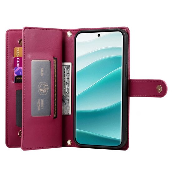 Cu clapetă pentru Xiaomi Redmi Note 14 Pro 5G / Poco X7 5G, Wallet Zipper Pocket, roșu