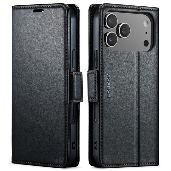 Carcasă de portofel Litchi lucioasă pentru iPhone 17 Pro Max