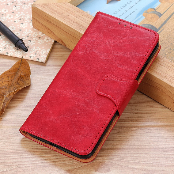 Cu clapetă pentru Samsung Galaxy S25 Edge, Crazy Horse Wallet, roșu