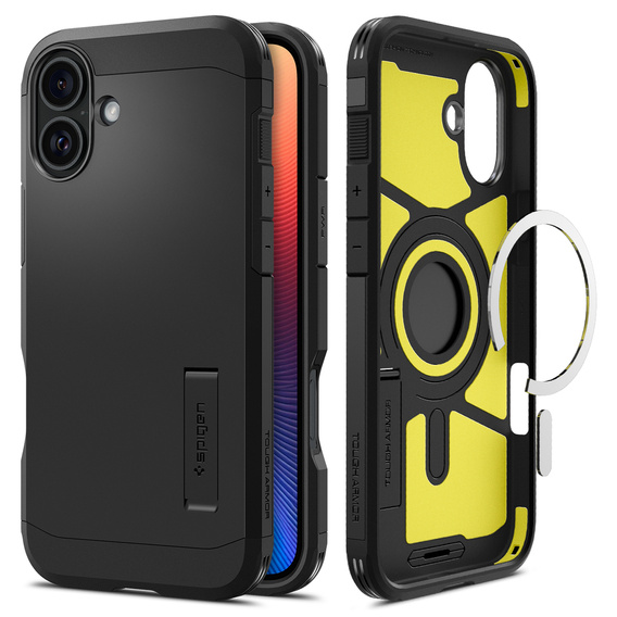 Carcasa Spigen pentru iPhone 16 Plus, Tough Armor Mag MagSafe, negru + 9H Tempered Glass