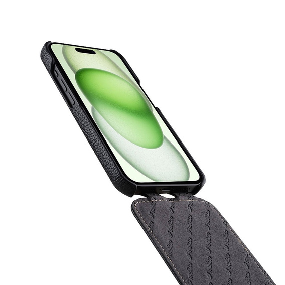MELKCO carcasă flip pentru iPhone 15, piele, flip, negru