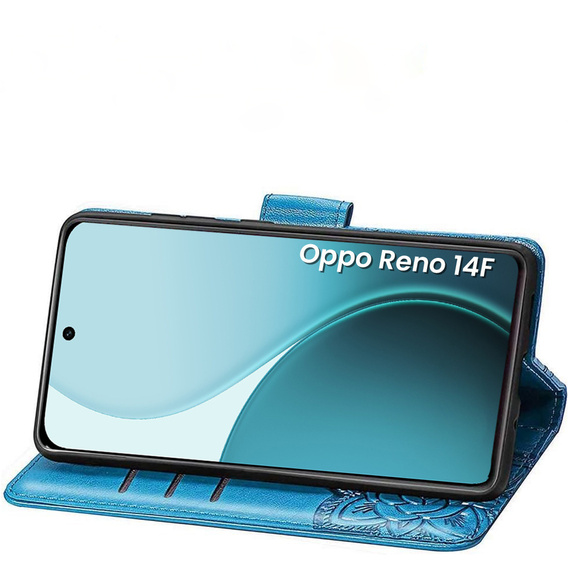 Carcasă cu clapetă pentru Oppo Reno 14F, portofel, Butterfly, albastru