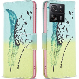 Cu clapetă pentru Xiaomi 13T / 13T Pro / Redmi K60 Ultra, Wallet, feather, albastru