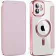 Cu clapetă pentru iPhone 12, RFID Wallet MagSafe CamShield, roz