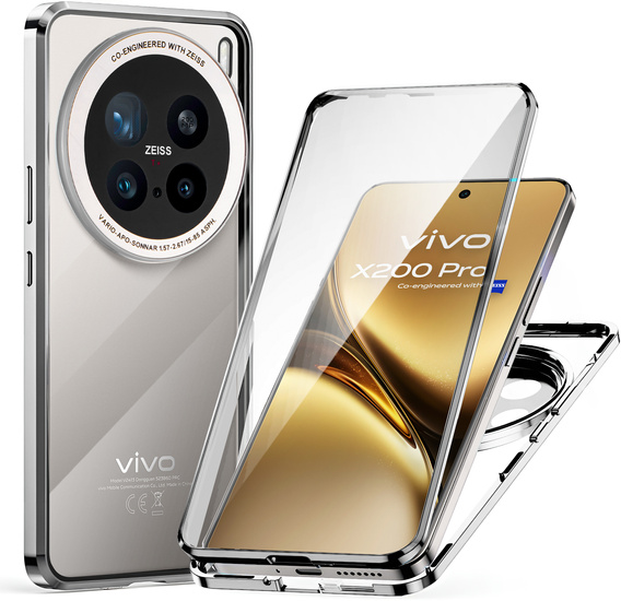 Husa pentru Vivo X200 Pro 5G, Magnetic Dual Glass, de argint
