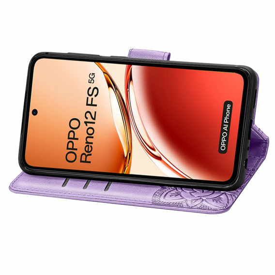 Cu clapetă pentru Oppo Reno 12FS / 12F, Butterfly, violet