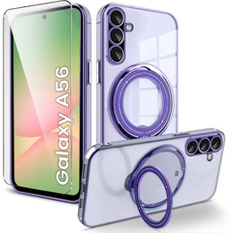 Carcasa magnetică pentru Samsung Galaxy A56, pentru MagSafe, violet + sticlă 9H