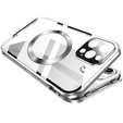 Carcasa Magnetic Dual Glass MagSafe pentru iPhone 16 Pro Max, de argint