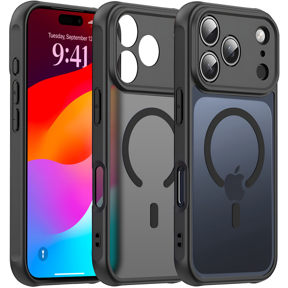 Husă mată pentru iPhone 17 Pro, pentru MagSafe, cu protecție pentru cameră, negru