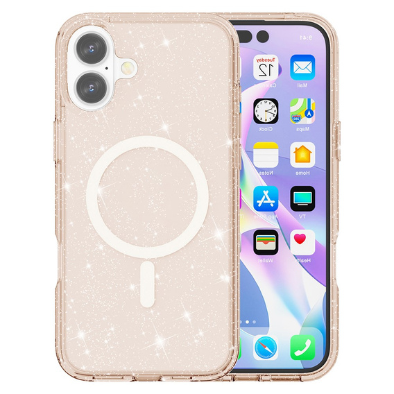 Husă pentru iPhone 17, pentru MagSafe, glitter, aur translucid