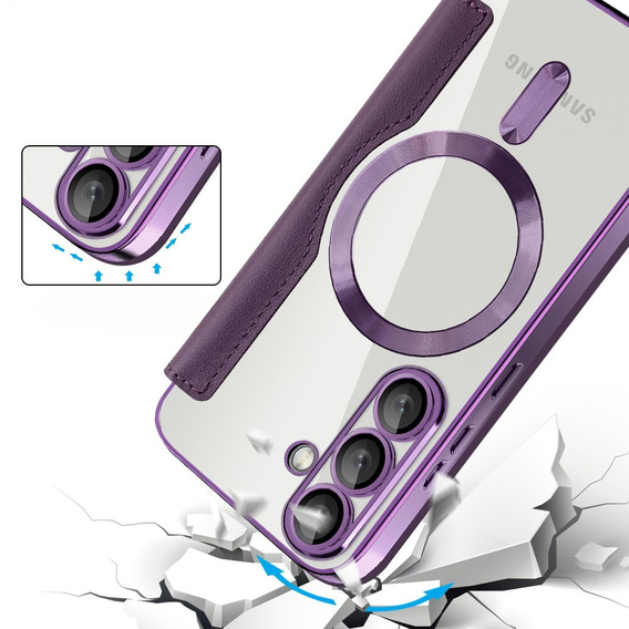Cu clapetă pentru Samsung Galaxy S25, RFID Wallet MagSafe CamShield, violet