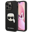 Karl Lagerfeld Huse pentru iPhone 14 Pro Max, Saffiano Karl's Head Patch, negru