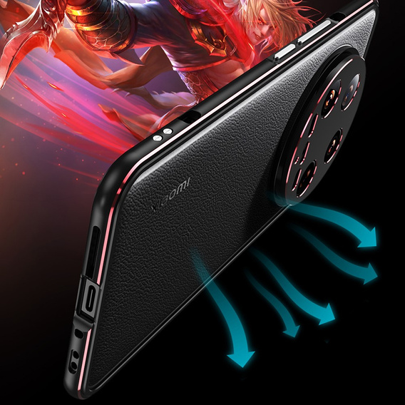 Husa pentru Xiaomi 14 Ultra, Armor Bumper, cu capac pentru obiectiv, negru / roșu