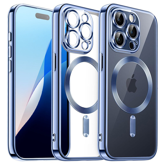 Husă pentru iPhone 16 Pro, Electro MagSafe, albastru + Sticlă pentru ecran