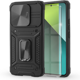 Carcasă blindată pentru Xiaomi Redmi Note 13 Pro 5G, CamShield Slide, negru + sticlă călită 9H