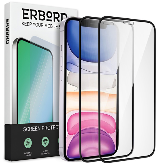 2x sticlă călită pentru iPhone XR / 11, ERBORD 3D pentru întregul display