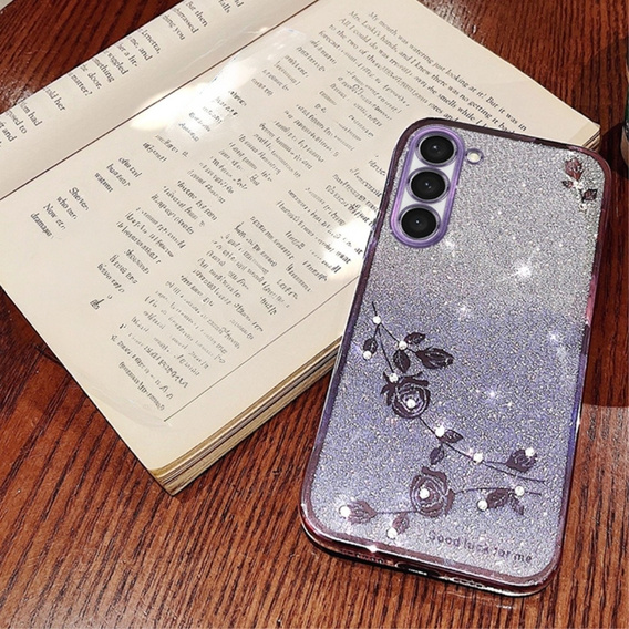 Husă pentru Samsung Galaxy S23, Glitter Flower, violet